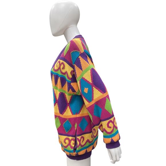 VTG 1980’ Women’s Cardigan One Size Oversized Lined Metal Buttons Multicolor - Picture 2 of 3